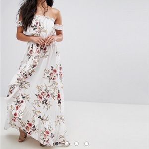 Off shoulder white maxi